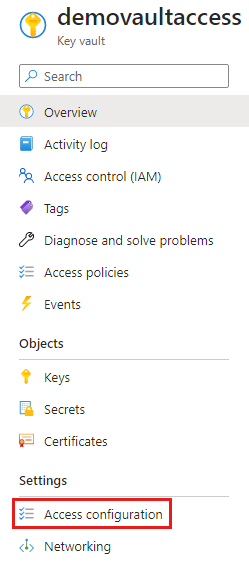 Captura de pantalla de la configuración del almacén de claves para seleccionar la configuración de acceso.