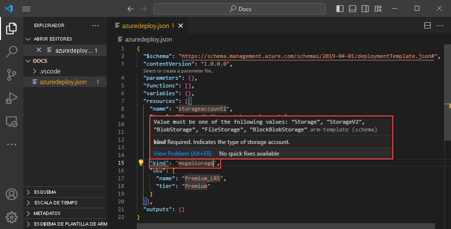 Screenshot showing an invalid storage configuration.