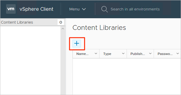 Captura de pantalla que muestra cómo crear una biblioteca de contenido en vSphere.