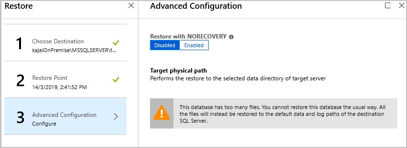 Restaurar base de datos con un archivo grande