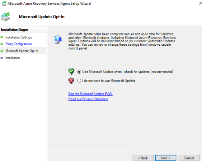 Captura de pantalla que muestra la página de configuración de MARS.