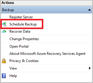 Screenshot muestra cómo programar una copia de seguridad de Windows Server.