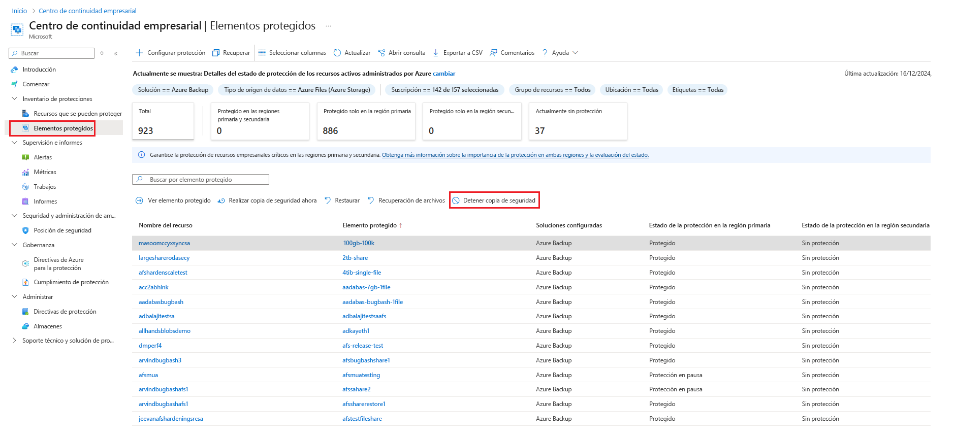 Seleccionar Detener copia de seguridad