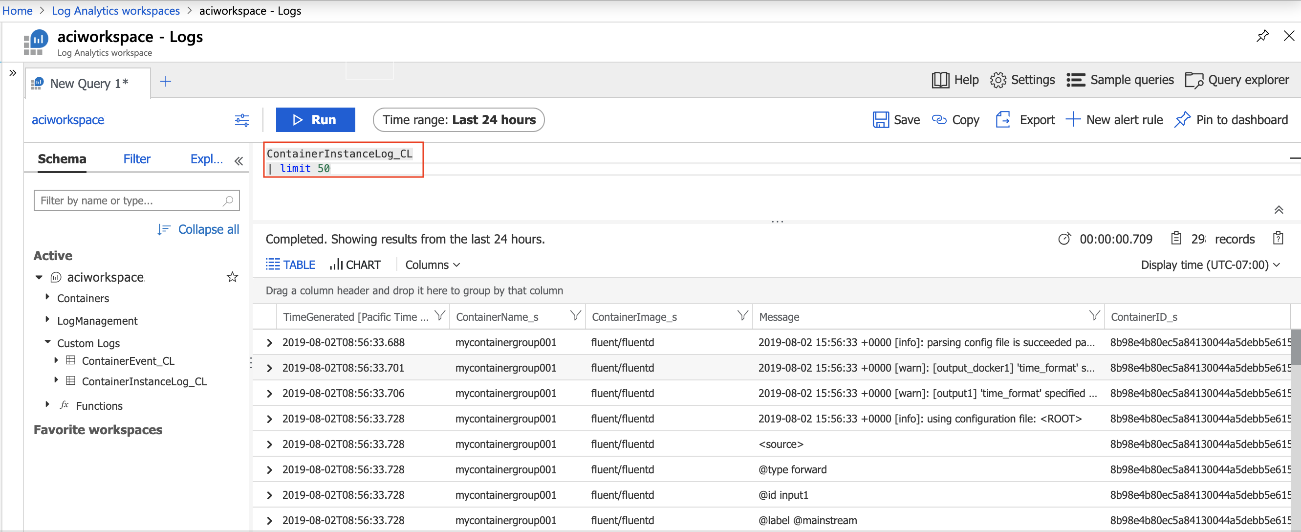 Resultados de Búsqueda de registros en Azure Portal