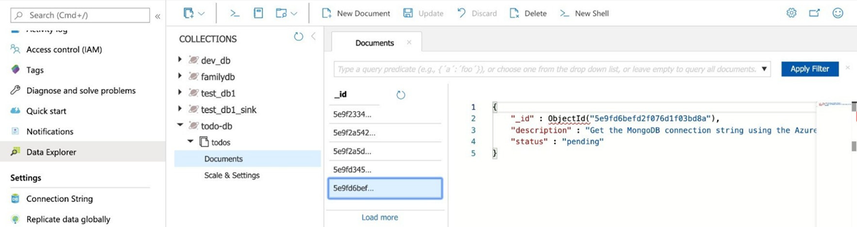 El Explorador de datos muestra el documento recién creado