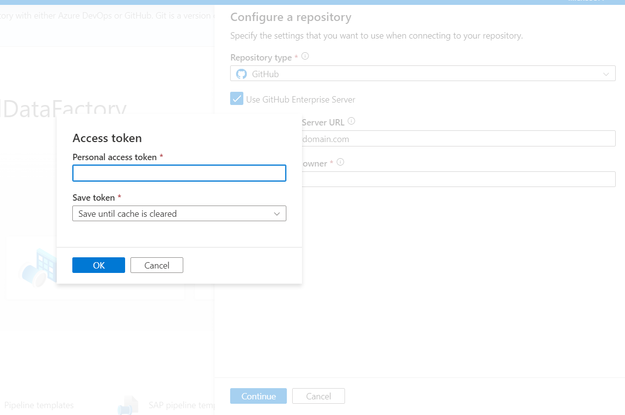 Captura de pantalla que muestra el uso de la autenticación de token de acceso del servidor de empresa.