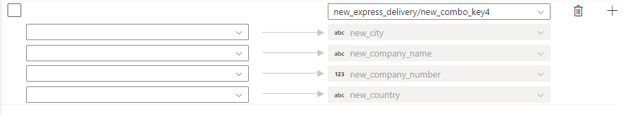 Captura de pantalla que muestra la asignación de columnas a los campos de búsqueda a través de claves alternativas, paso 1.