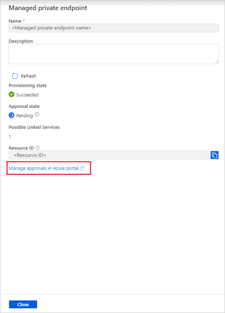 Captura de pantalla que muestra la opción Administrar aprobaciones en Azure Portal.