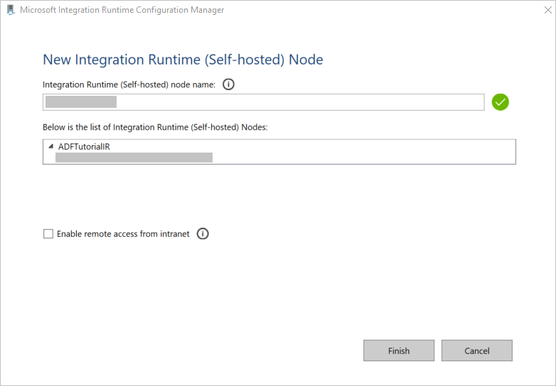 Nueva ventana de nodo Integration Runtime