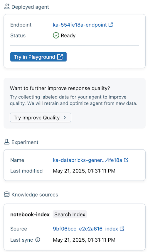 Se actualiza el panel derecho cuando el agente está listo.