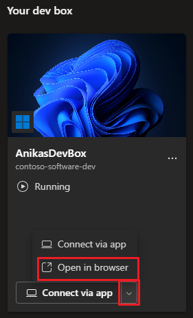 Captura de pantalla del icono del cuadro de desarrollo que muestra la opción para abrir en un explorador.