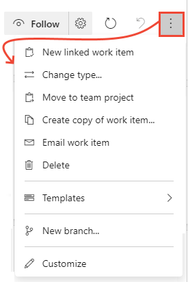 Captura de pantalla que muestra los iconos Seguir y Actualizar y el menú Acciones.
