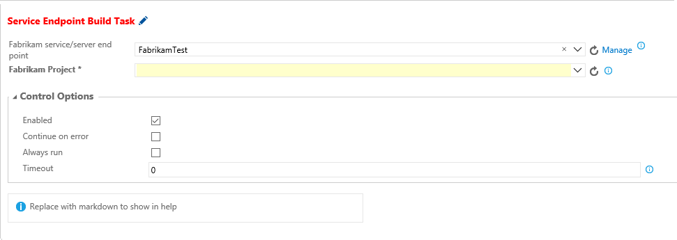 Imagen de configuración de la tarea de compilación del punto de conexión de servicio.