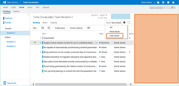 Panel personalizado trabajo pendiente de iteración