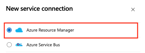 Captura de pantalla que muestra cómo elegir la selección de Azure Resource Manager.