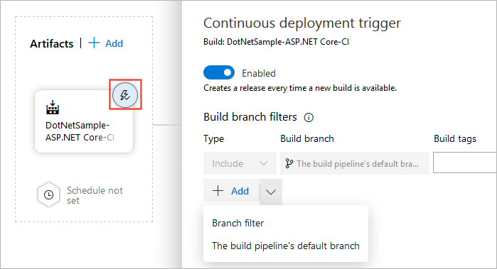 Configuración de los desencadenadores de implementación continua