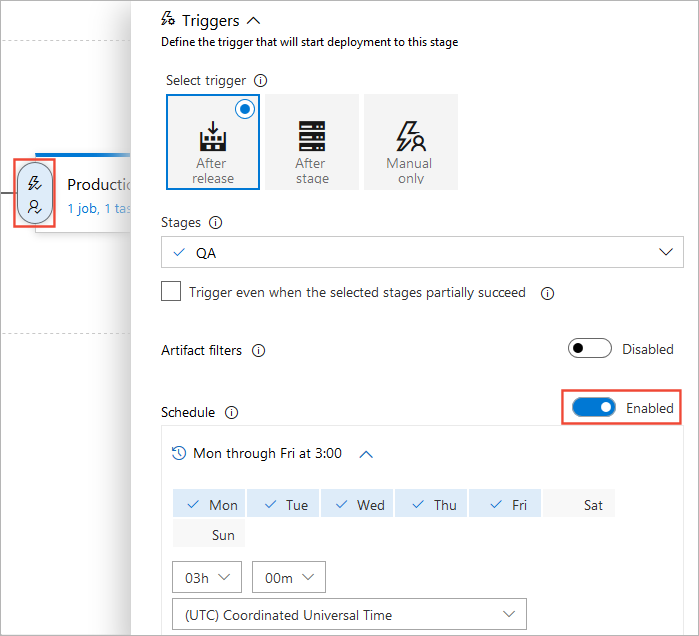 Captura de pantalla que muestra la configuración de programación previa a la implementación.