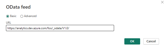 Escriba la dirección URL de fuente de OData.