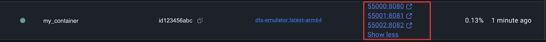 Recorte de pantalla de los puertos en Docker.