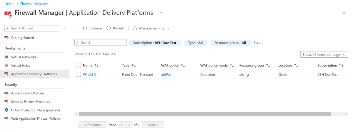 Captura de pantalla de las plataformas de entrega de aplicaciones de Firewall Manager.