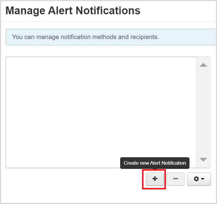 Captura de pantalla que muestra el cuadro de diálogo de administración de notificaciones de alerta.