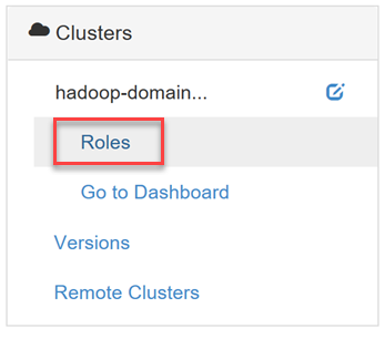 Apache Ambari roles menu links.