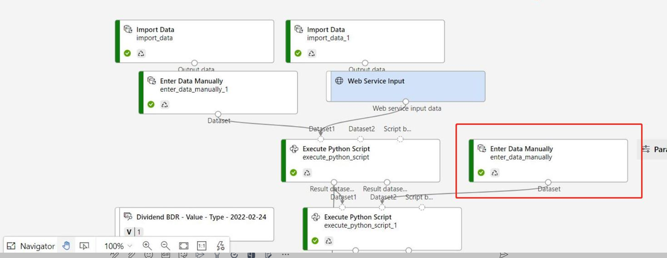 Captura de pantalla que muestra cómo modificar la canalización de inferencia que contiene el componente para especificar datos manualmente.