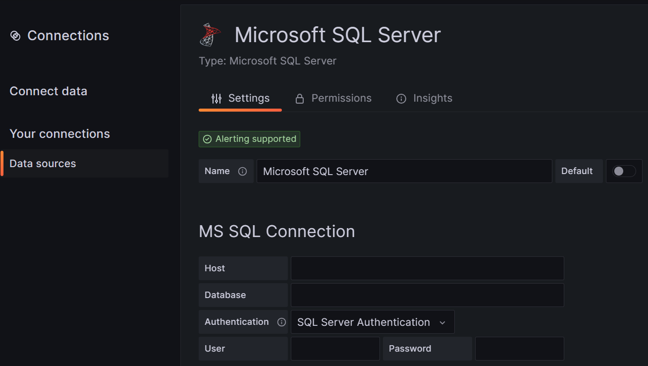 Captura de pantalla de la página Agregar origen de datos en Grafana.