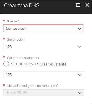 Screenshot of creating a DNS zone in Azure.