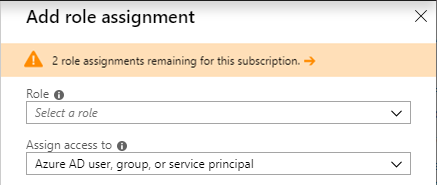 Captura de pantalla de la advertencia Control de acceso y adición de asignación de roles.