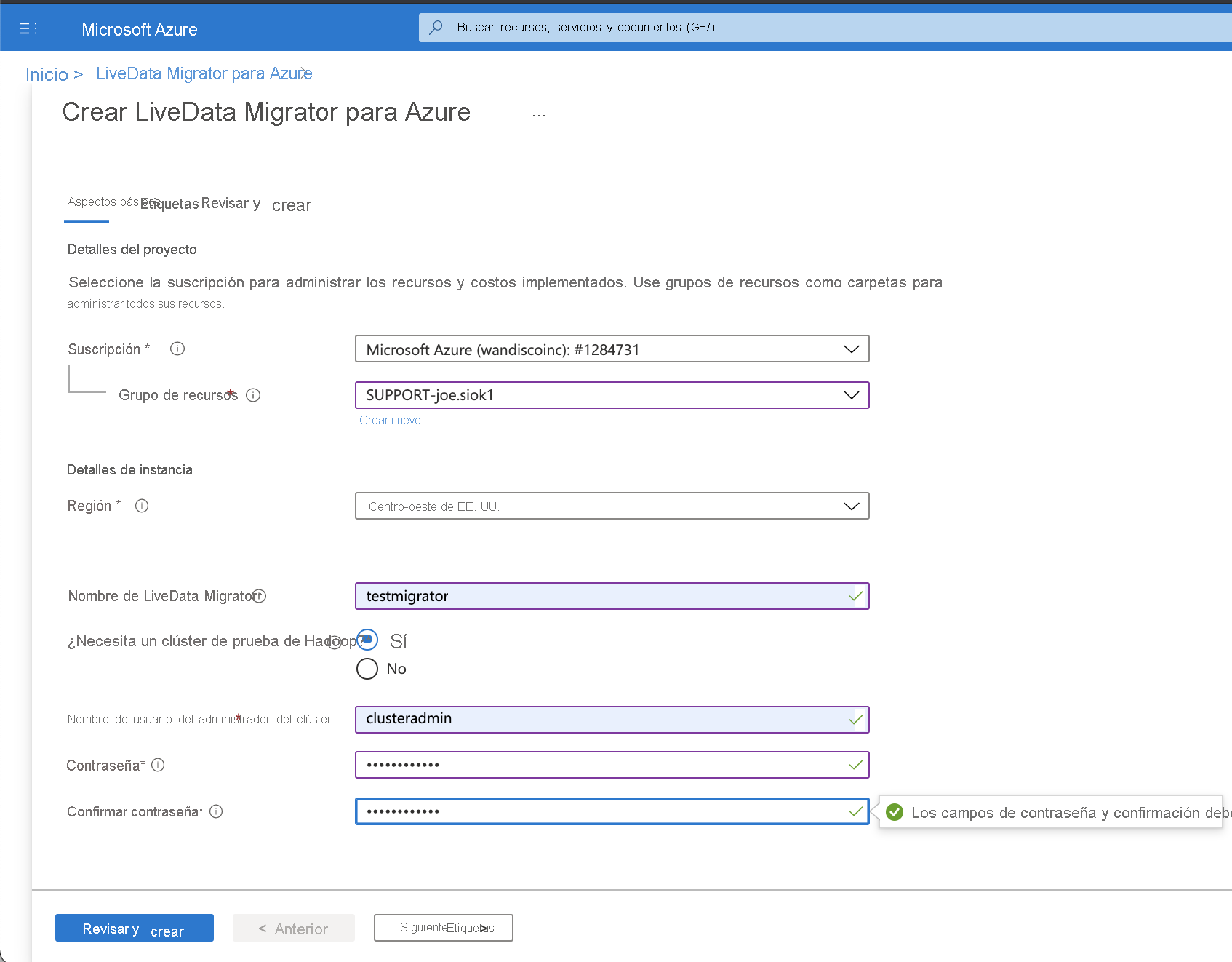 Creación de una instancia de LiveData Migrator