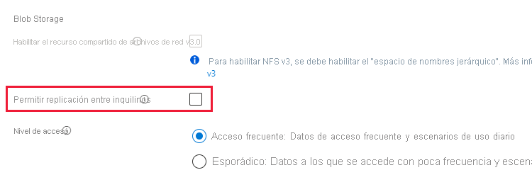 Screenshot showing how to disallow cross-tenant object replication for a new storage account