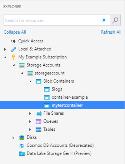 Captura de pantalla en la que se muestra cómo crear un contenedor en el Explorador de Microsoft Azure Storage