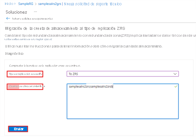 Captura de pantalla que muestra cómo comprobar la idoneidad de las cuentas de almacenamiento para la conversión: página Soluciones.