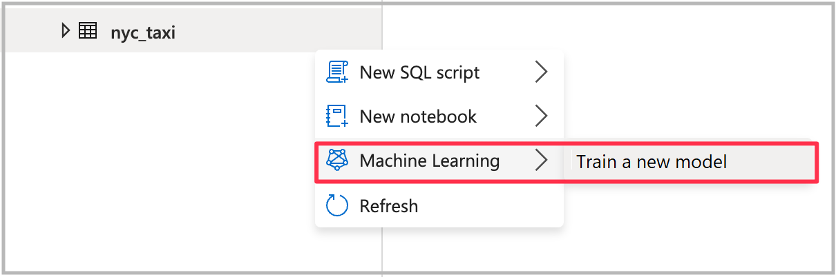 Captura de pantalla de la tabla de Spark, con Machine Learning y Train a new model (Entrenar un modelo nuevo) resaltados.