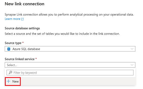 Captura de pantalla que muestra cómo seleccionar un servicio vinculado nuevo.