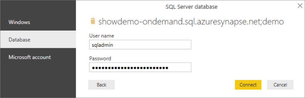 Usar inicio de sesión de SQL.