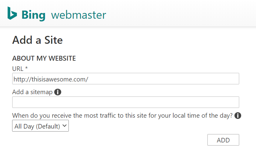 Image of Add Site page
