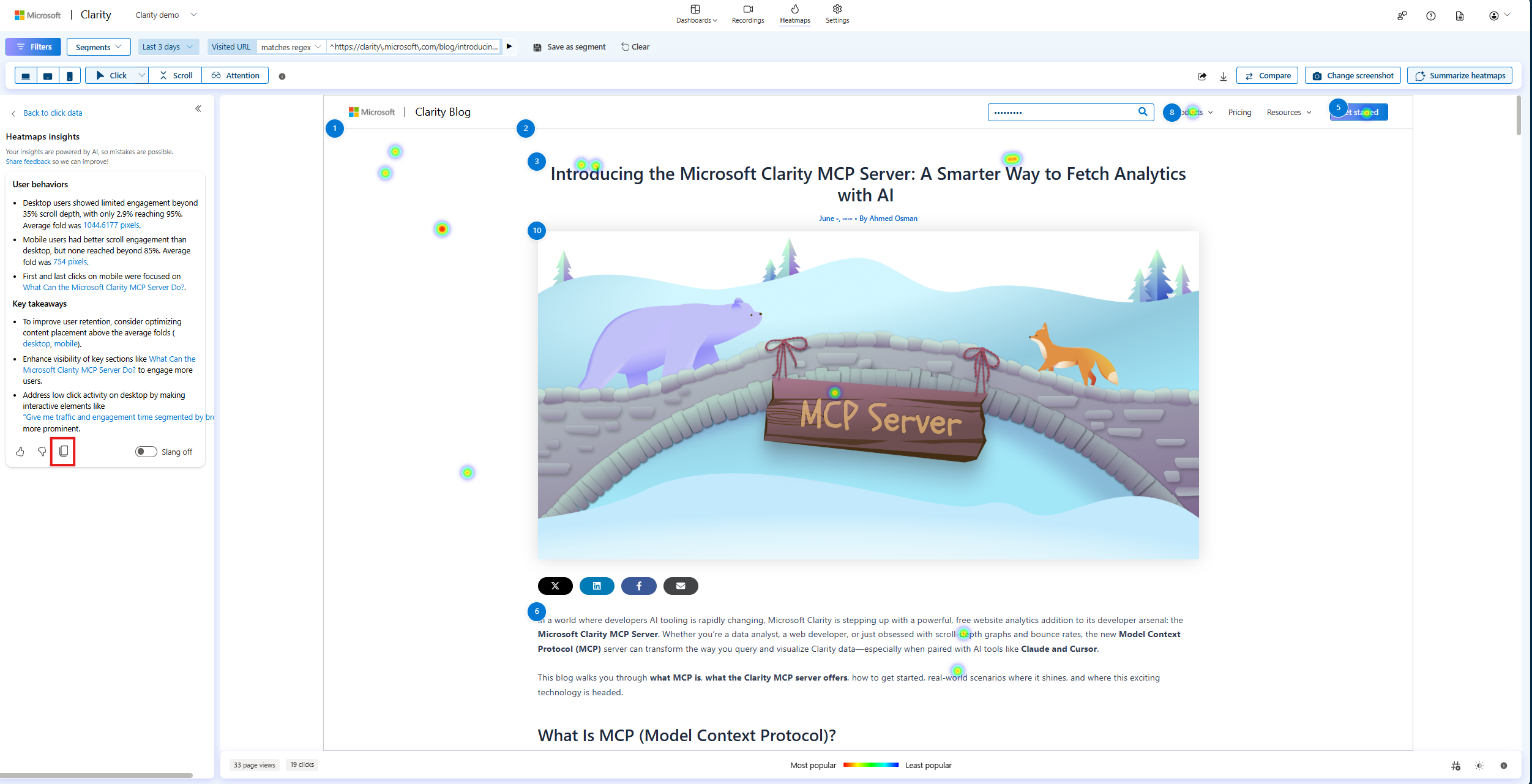 Select insights copy icon.