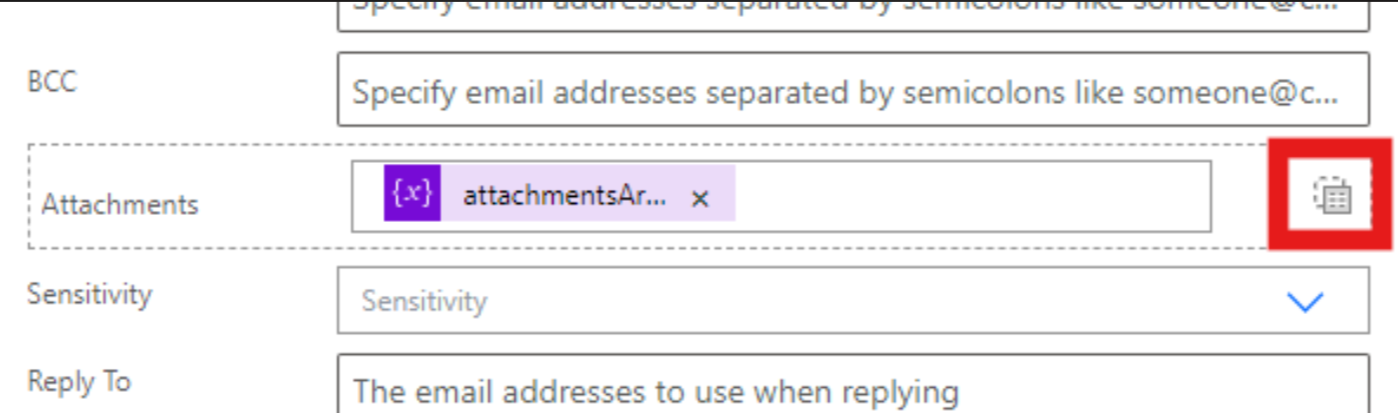 Establecer variable de datos adjuntos
