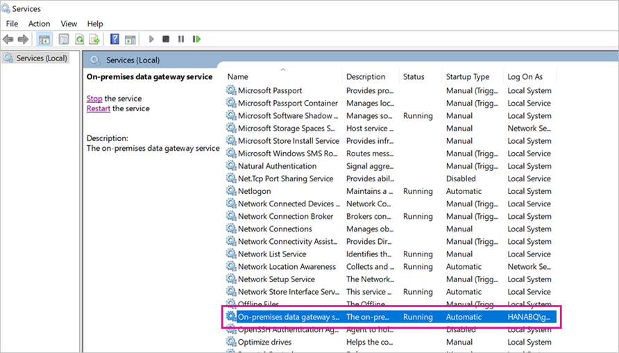 Reinicio de los servicios de servicio de puerta de enlace