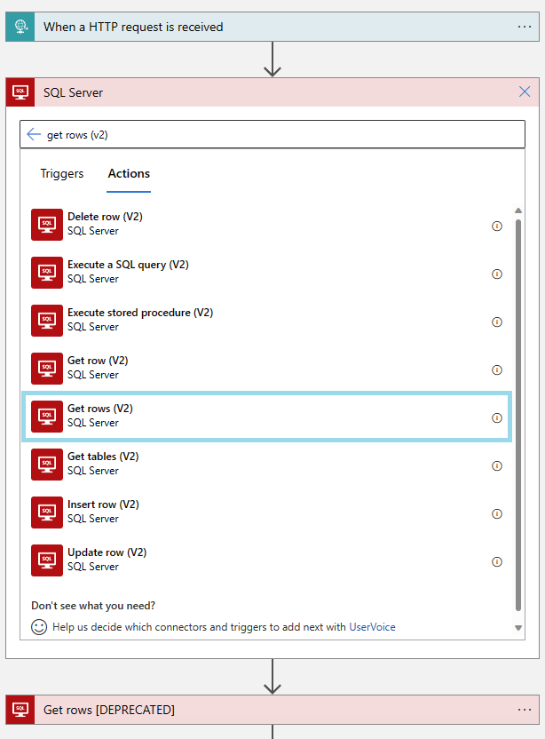 Selección de la acción V2