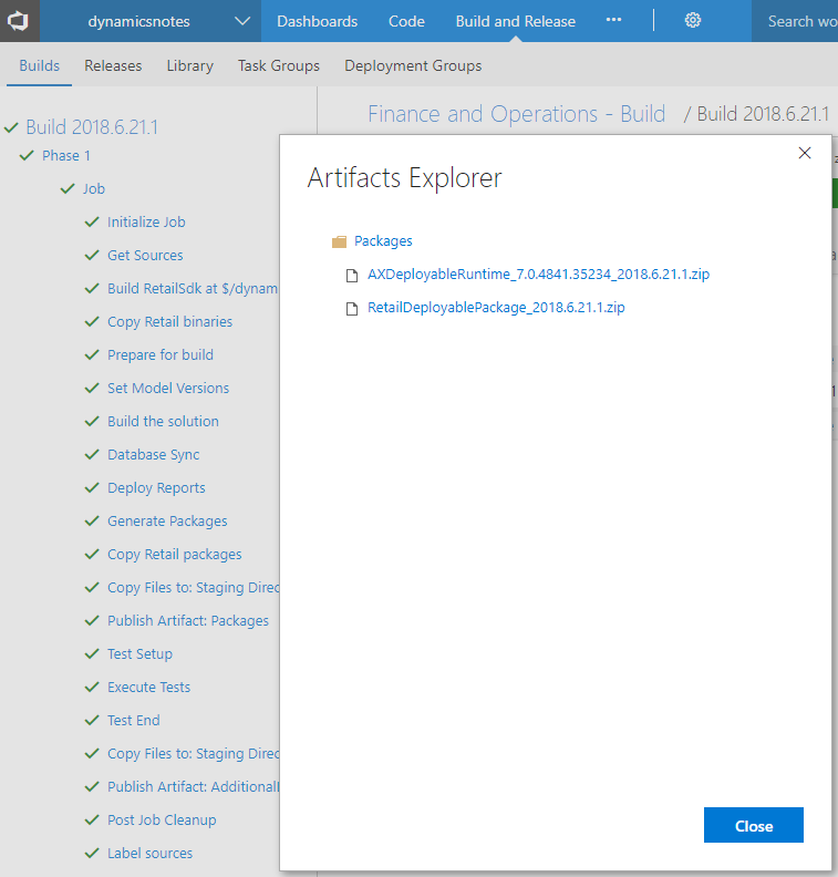 Screenshot of the Artifacts Explorer.