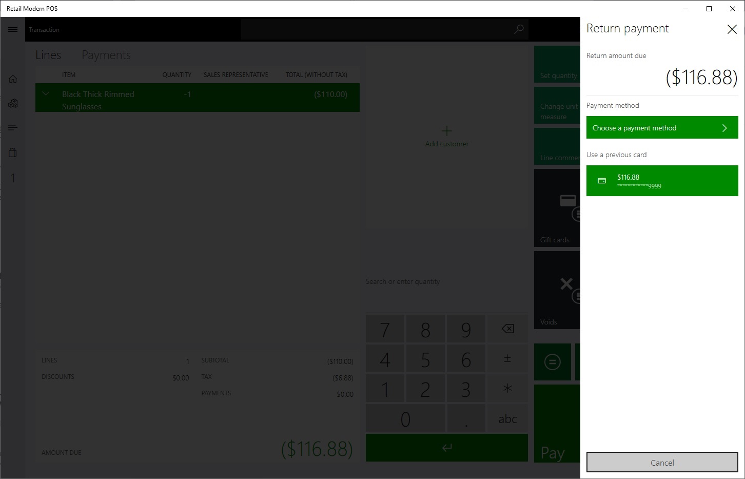 Screenshot of a single card authorization shown during linked refund processing.