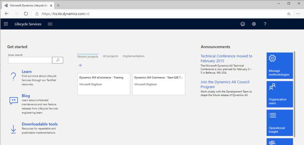 Screenshot of LCS main dashboard.