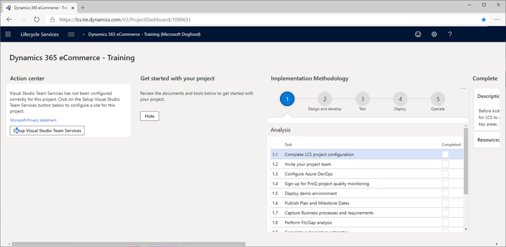 Screenshot of LCS project dashboard.