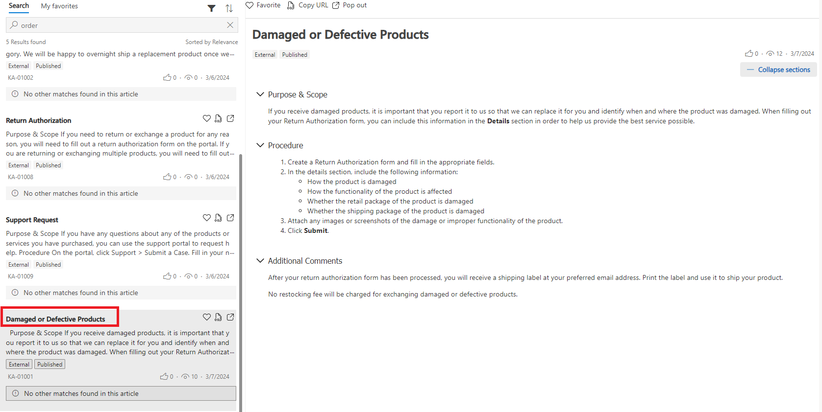 Captura de pantalla d'un article de la Knowledge Base visualitzat en línia al control de cerca.