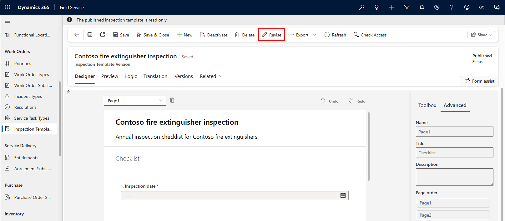 Captura de pantalla amb opcions de control de versions per a inspeccions.
