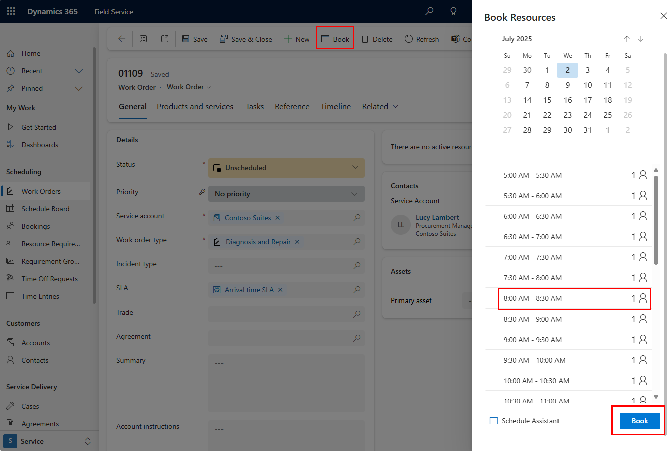 Captura de pantalla de la subfinestra del llibre ràpid activada des d'una ordre de treball.