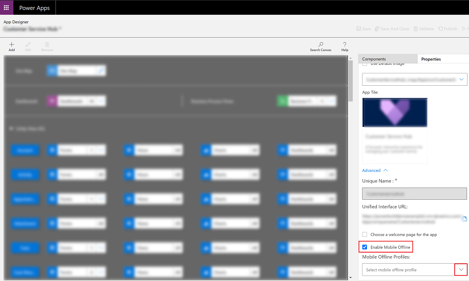 Habilitar el Mobile Offline per a l'aplicació Habilita Mobile Offline per a l'aplicació.